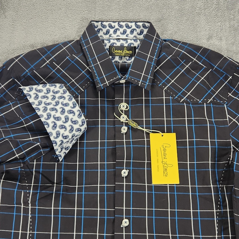 Banana Lemon Shirt Mens Large‎ Black Plaid Western Long Sleeve Cotton Button Up